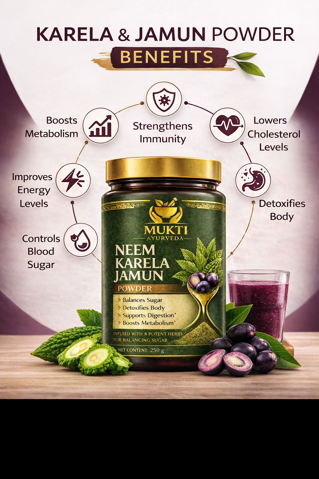 Neem Karela Jamun Powder - 100% Natural Supplement for Managing Blood Sugar